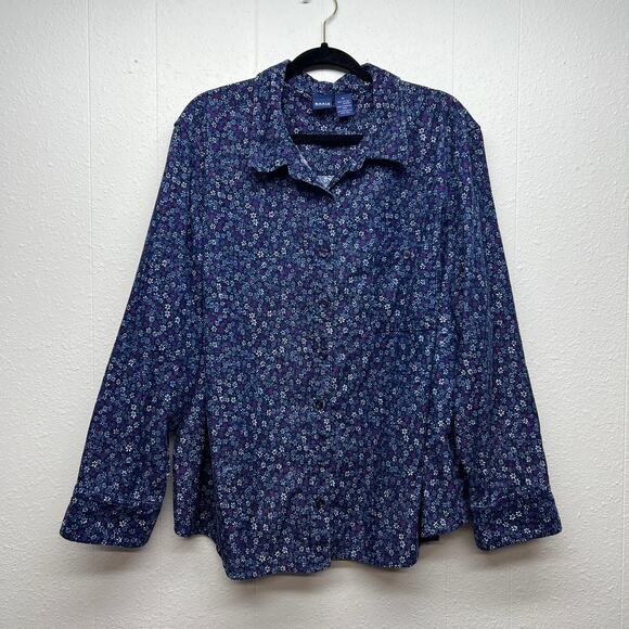 Basic Editions Floral Corduroy Shacket Womens 3X Lightweight Cotton Sustainable - Picture 1 of 11